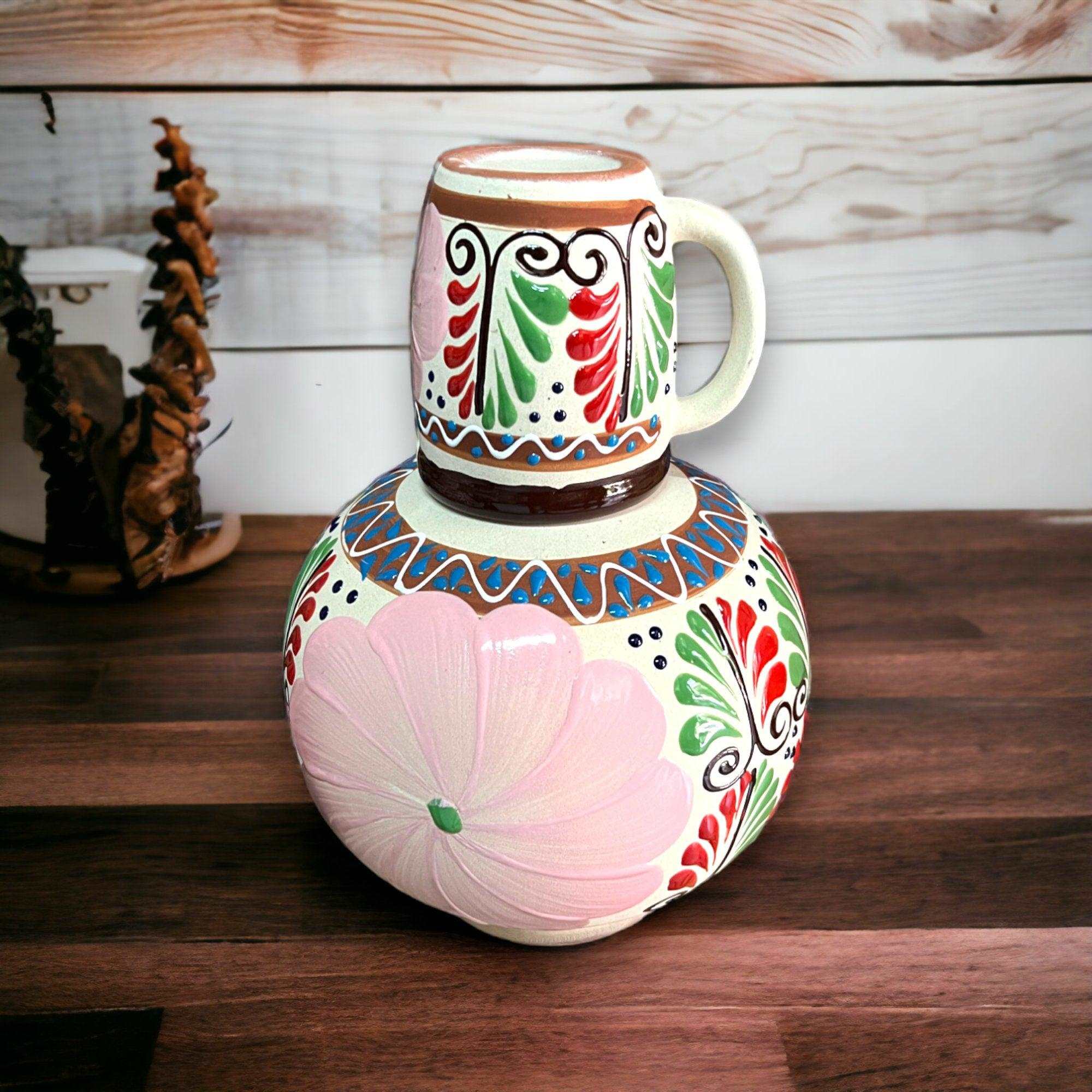 Large Mexican Hand-Painted Water Carafe