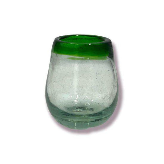 Authentic Hand-Blown Mexican Shot Glass | Rounded Green Rim
