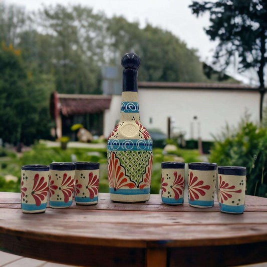 Authentic Mexican Talavera Shot Glass and Tequila Set | Handmade and Hand Painted