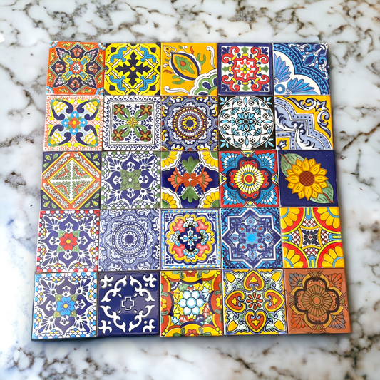 Colorful Hand Painted Mexican Talavera Tiles | Bulk Discount | 4" Square