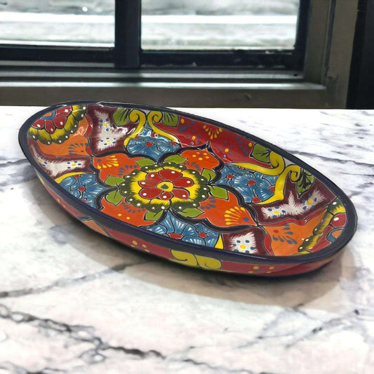 Colorful XL Oval Talavera Serving Platter | Hand-Painted Mexican Pottery