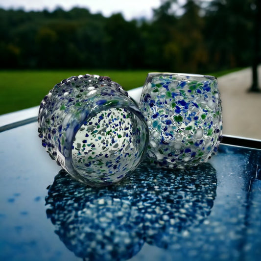 Confetti Styled Stemless Wine Glasses | Blue, Green and White (12 oz)
