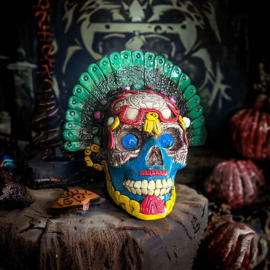Handcrafted Aztec Warrior Skull Statue | Cultural Art