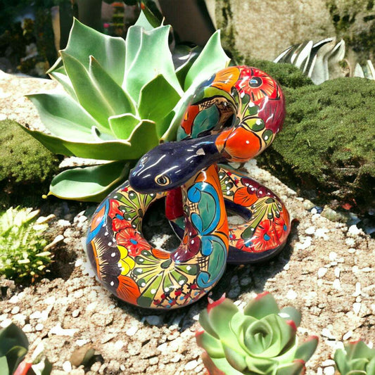 Handmade Snake Statue | Hand Painted Talavera Artwork (Large Size)