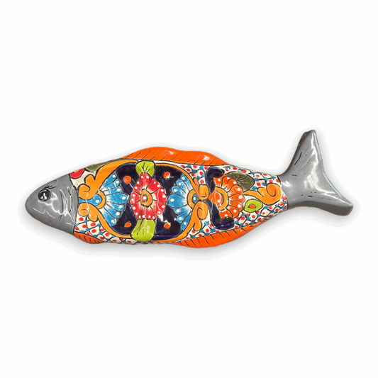 Handmade Talavera Fish Sectional | Large Colorful Serving Tray