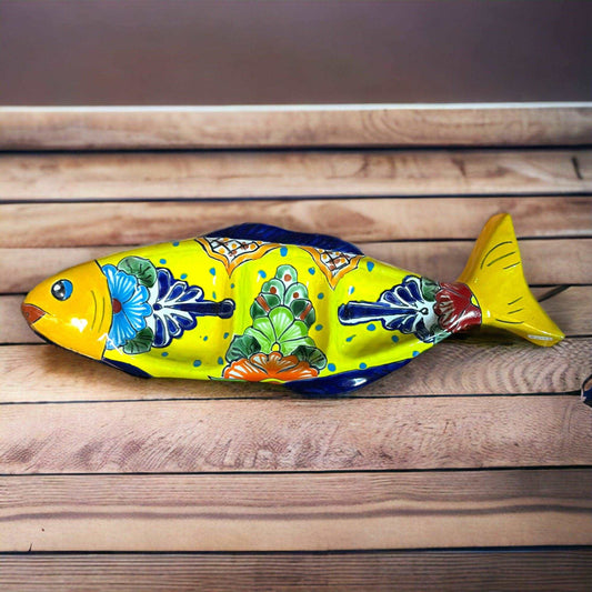 Handmade Talavera Fish Sectional | Large Colorful Serving Tray