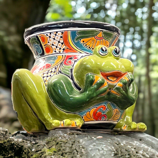 Huge XL Talavera Frog Planter | Colorful Hand-Painted Mexican Animal Pottery