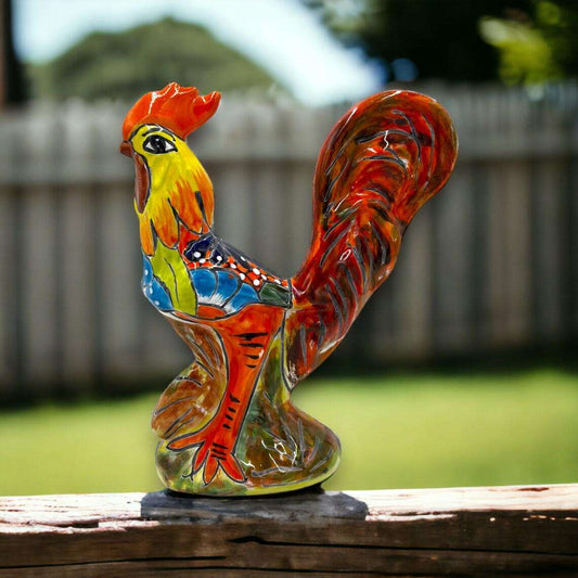Large Handmade Talavera Rooster Statue | Mexican Chicken Cultural Artwork