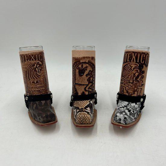 Mexican Cowboy Boot Shot Glass | Authentic Leather Wrapped