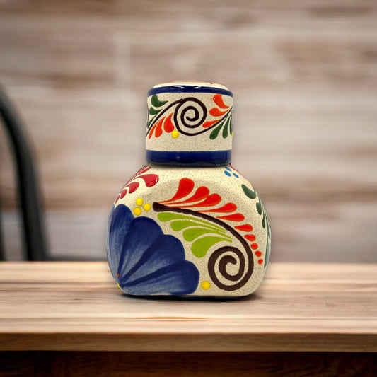 Mexican Handmade Bedside Water Carafe | Talavera Styled Beverage Decanter