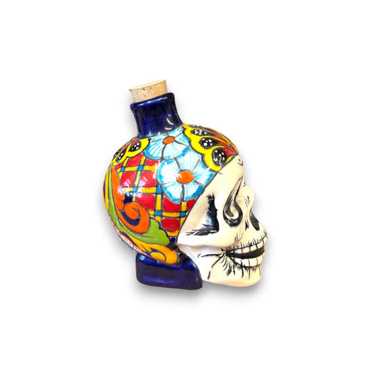 Mexican Talavera Skull Decanter | Day of the Dead Ceramic Skull Decanter (Small)