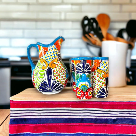 Pitcher and 6 Cup Set | Authentic Handmade Talavera