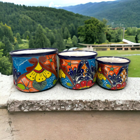 Set of 3 Talavera Flower Pots | Colorful Hand-Painted Mexican Planters