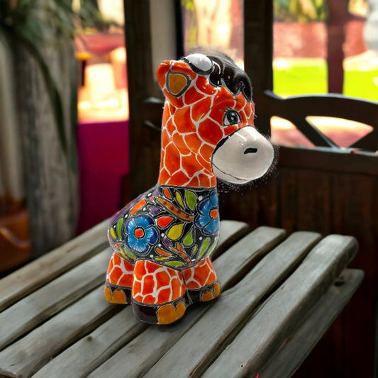 Small Giraffe Planter | Hand-Painted Talavera Giraffe Statue