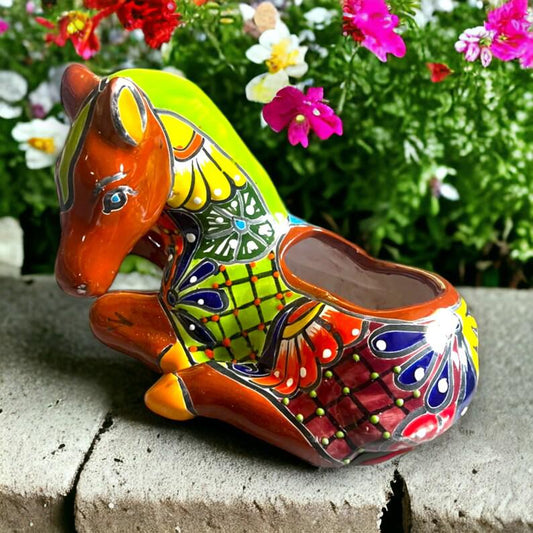 Small Horse Planter | Colorful Hand-Painted Talavera Horse Statue