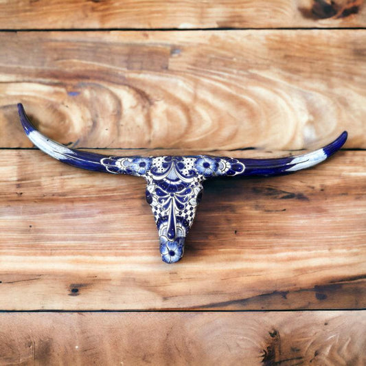 Talavera Texas Longhorn Bull Skull | Hand-Painted Mexican Wall Art (Randomly Assorted)