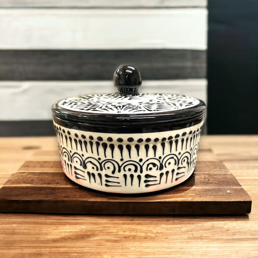 Talavera Tortilla Warmer | Black Accented Puebla Pottery