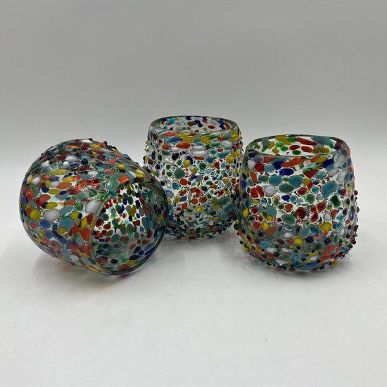 XL Hand Blown Stemless Wine Glasses | Colorful Confetti Rock Design