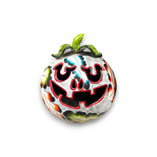 XL Talavera Pumpkin | Handmade Mexican Jack-o'-Lantern Art (14" Diameter)