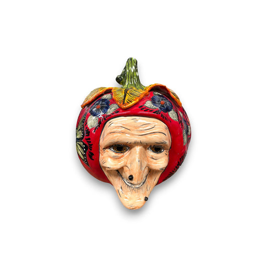 XL Talavera Scary Pumpkin | Handmade Mexican Witch Pumpkin (14" Diameter)