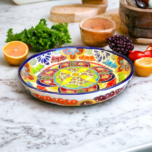 Vibrant Talavera Round Serving Plate | Hand-Painted Mexican Pottery (12" Diameter)