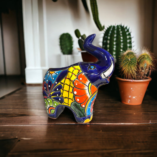 Vibrant Talavera Elephant Planter | Handcrafted Colorful Animal Statue